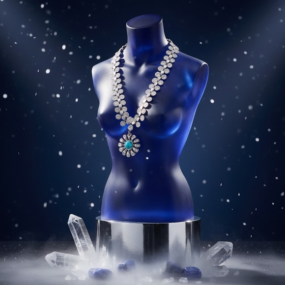 Vintage Style Boho Chic Stainless Steel Wide Flower Necklace Turquoise Accent - Picture 7 of 15